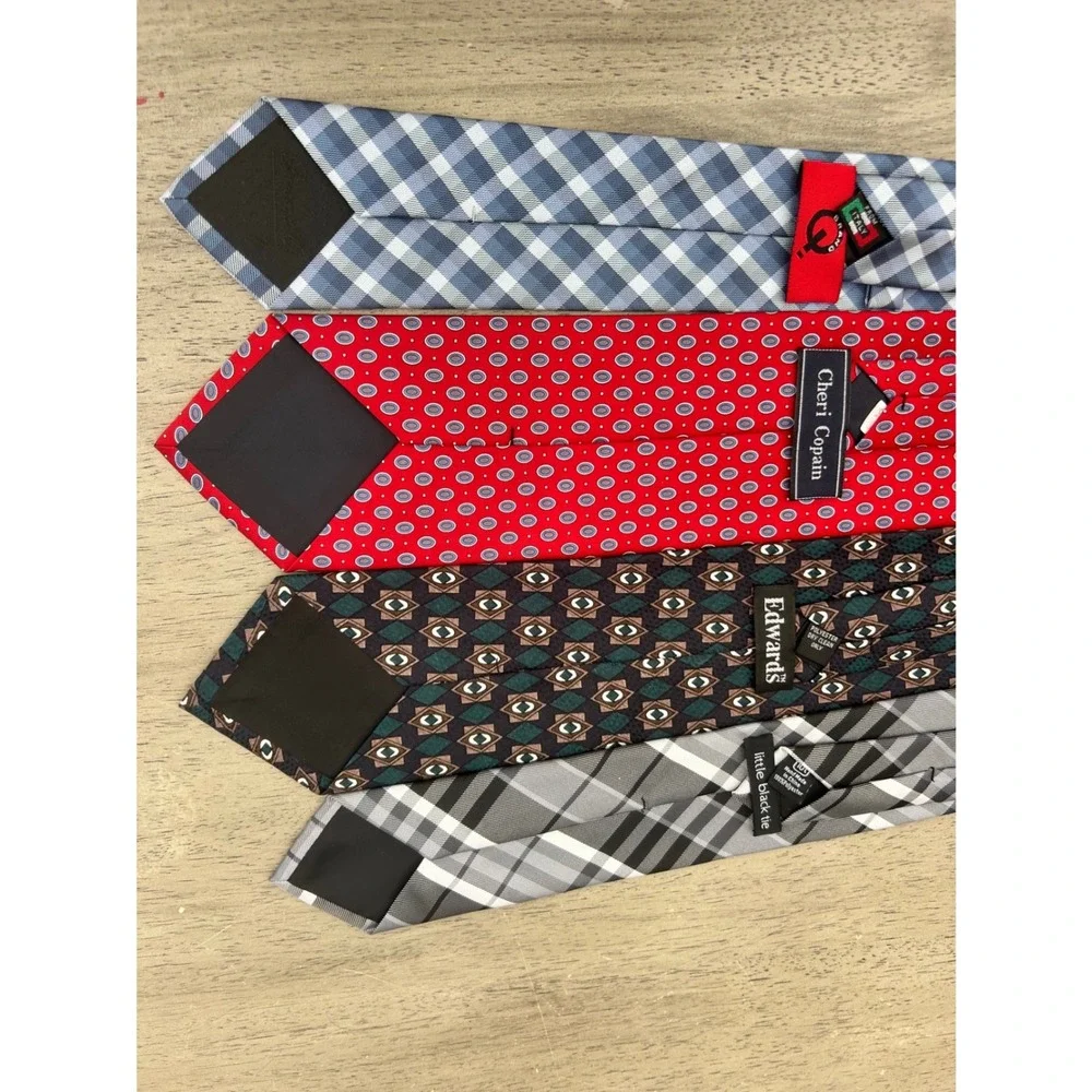 Lot4 Mens Neckties Q Edwards Cheri Copain Little Black Tie Plaid Check Geometric